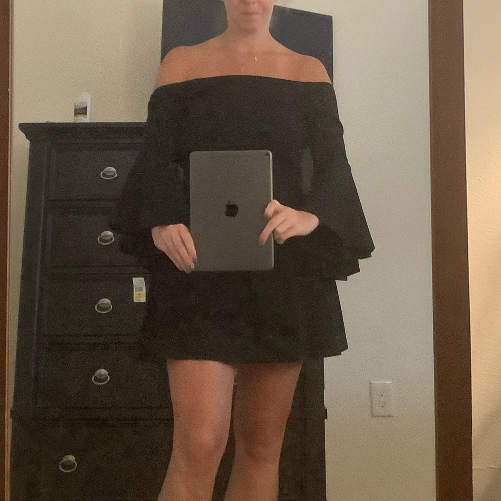 Black off the shoulder skater dress